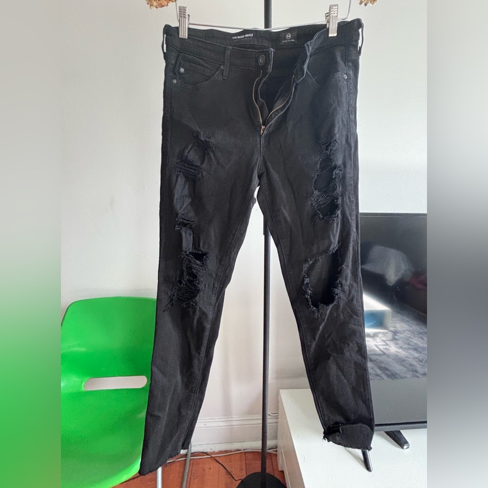 AG Black Ripped Skinny Jeans